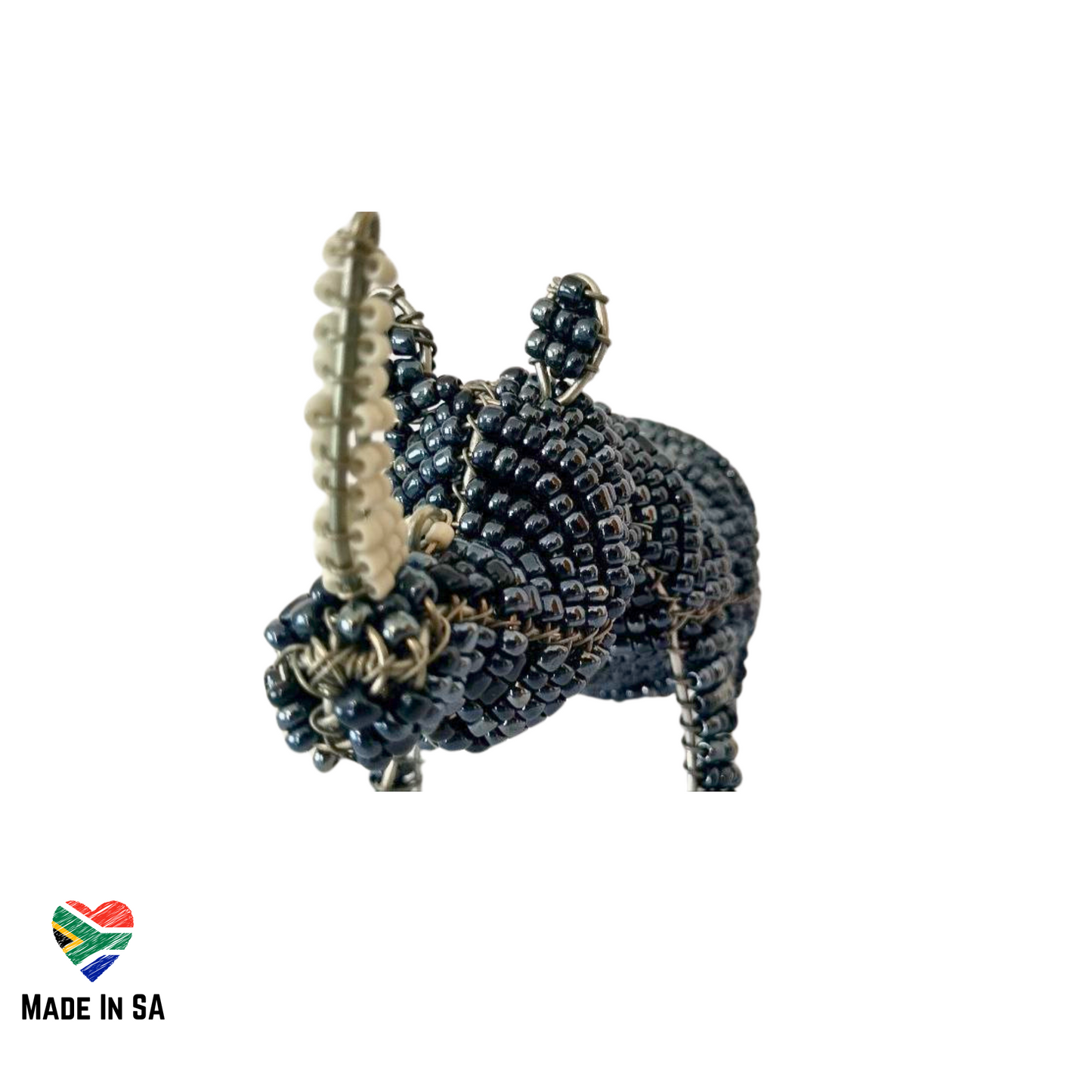 front view of wire rhino beaded shape ornament