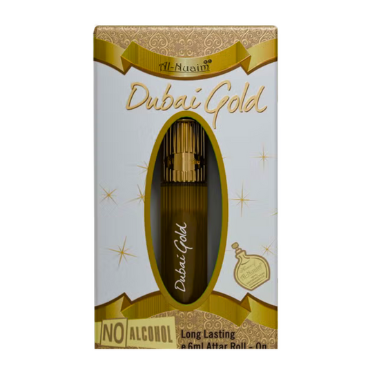 dubai gold perfume al nuaim box and product front view