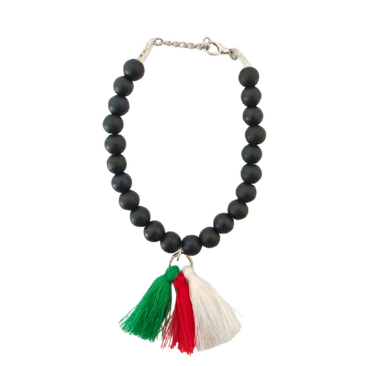 Handmade black beaded Bracelet with Flag Tassel ,Front picture