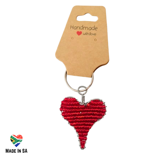 heart shaped beaded wired with red beads keyring handmade