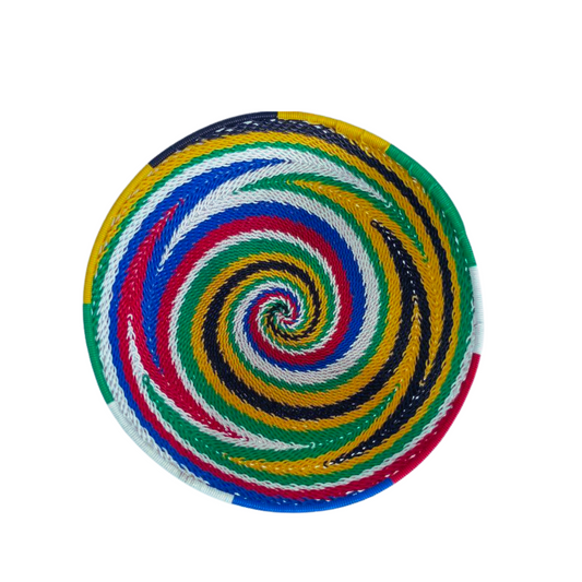 medium sized picture of south african wired bowl with colours representing national flag Top side view