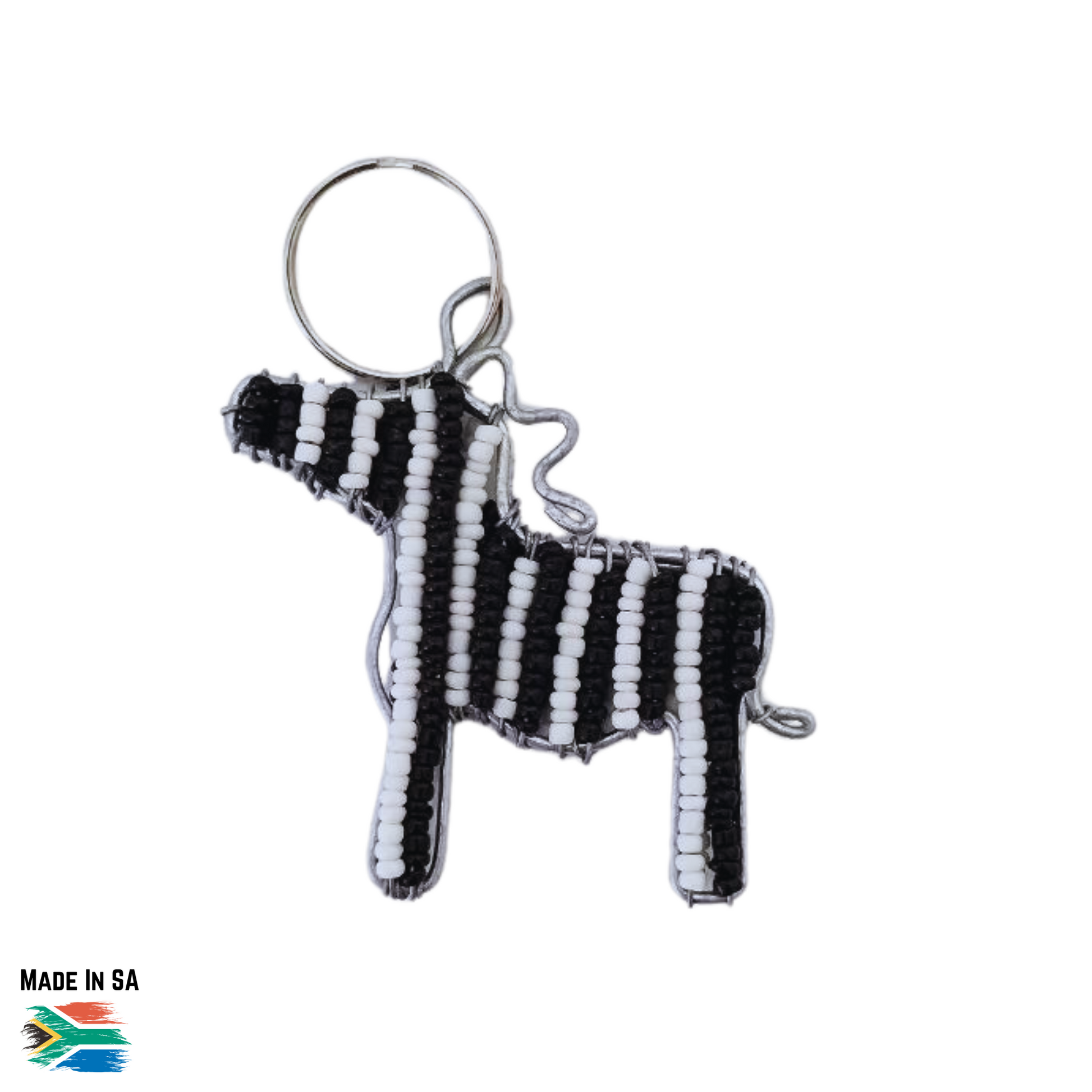 zebra keyring black and white beads