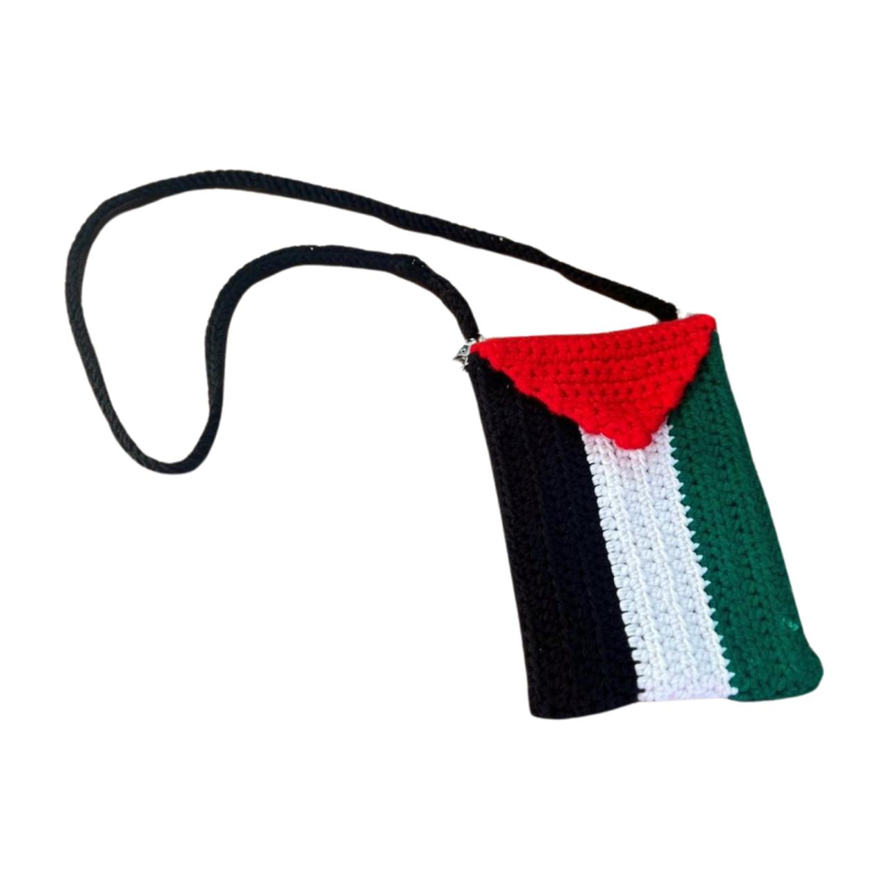 side picture Crochet Palestine Flag shoulder bag  