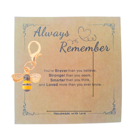 bee key charm keyring with a inspiring message of hope written on card