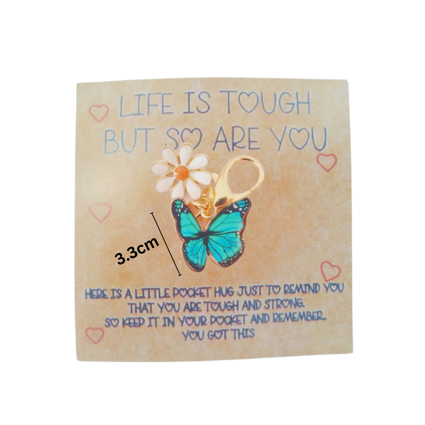 butterfly keyring charm with a 3.3cm in width and inspiring message card of hope
