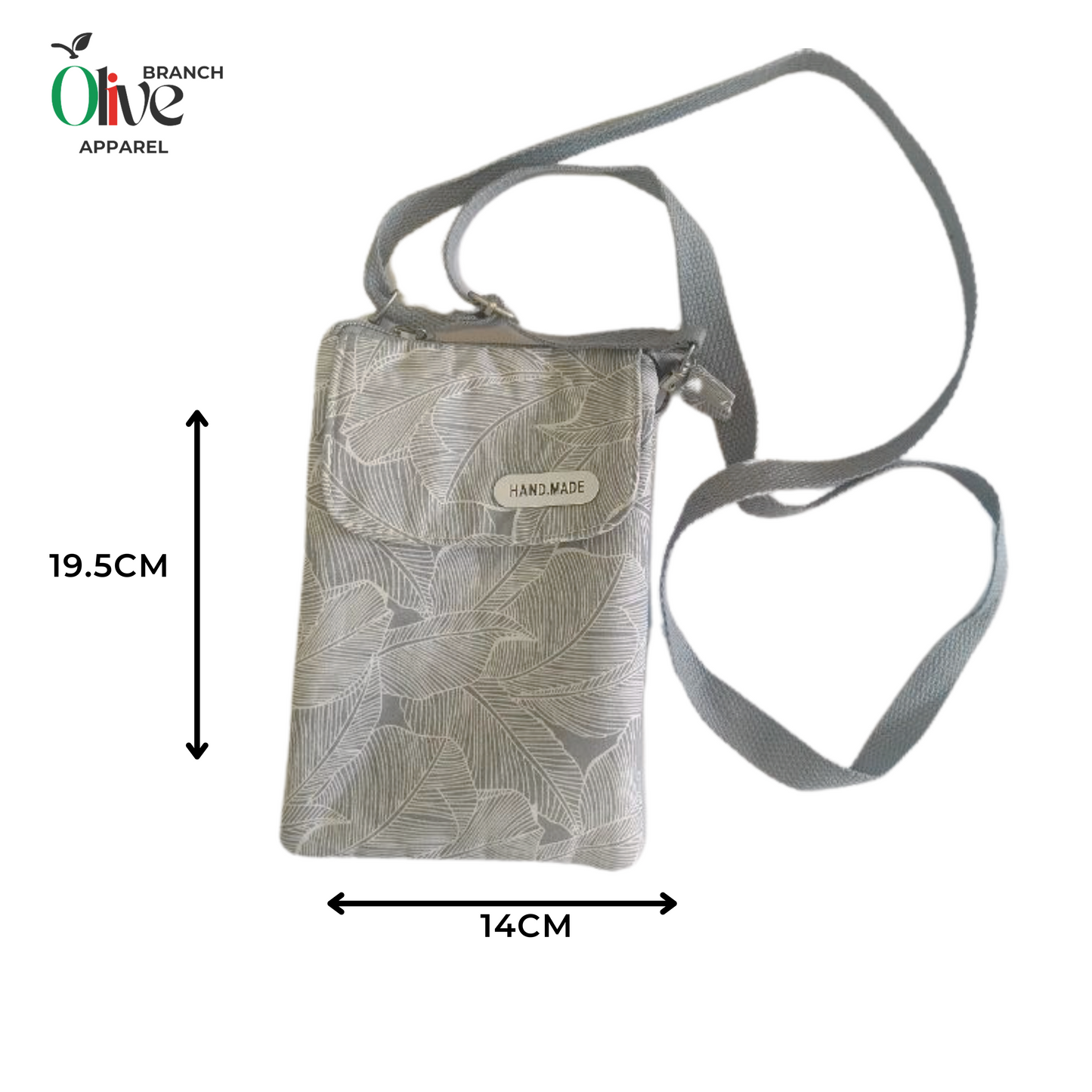 crossbody floral bag with shoulder strap that has 19.5cm height and 14cm width