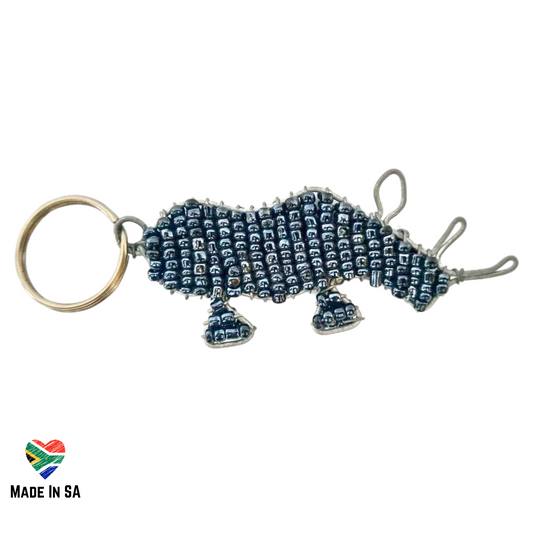 rhino beaded wire keyring blackish grey beads