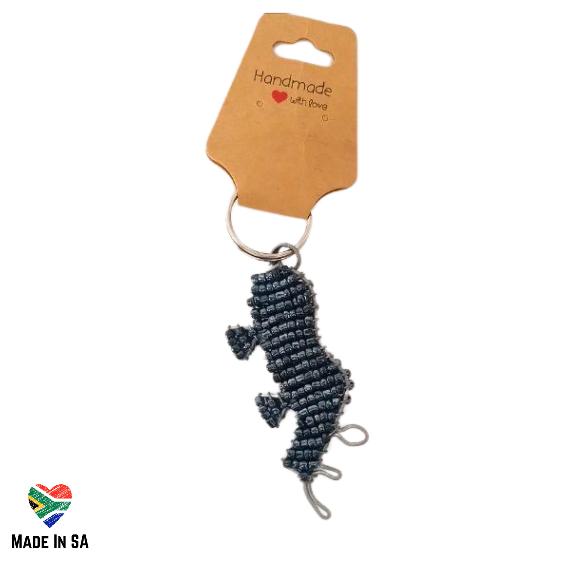 rhino keyring handmade top view hanging 